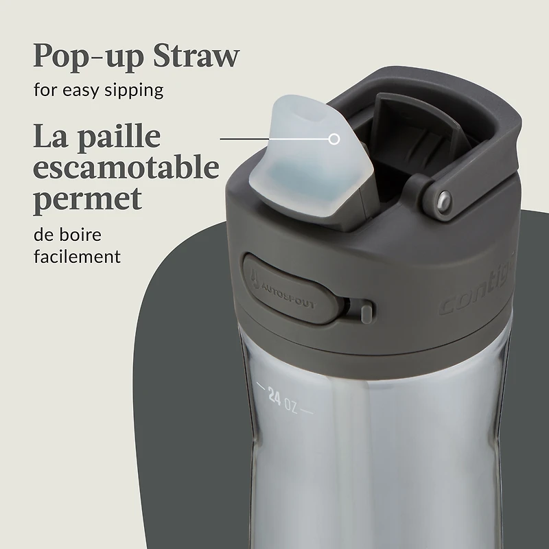 Contigo Ashland 2.0 Leak-Proof Water Bottle with Straw and Carry Handle, BPA-Free, Dishwasher Safe, Sake, 24 oz (709 ml)