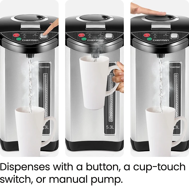 Chefman 5.3 Liter Electric Hot Water Pot with Safety Lock - Stainless Steel, New, 5.3 Liter Hot Water Dispenser