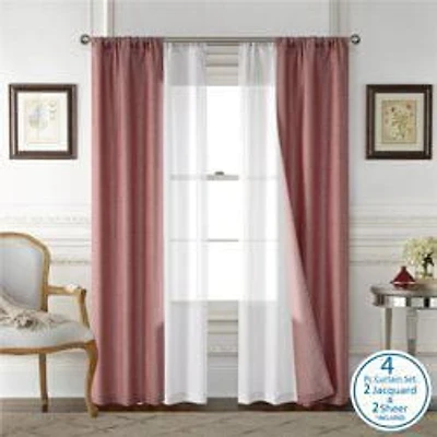 Mainstays 4 Piece Wave Jacquard Curtain Panel Set, Dark Grey, 27.5" W x 84" L, 4 Piece Rod Pocket Window Curtains