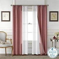 Mainstays 4 Piece Wave Jacquard Curtain Panel Set, Dark Grey, 27.5" W x 84" L, 4 Piece Rod Pocket Window Curtains