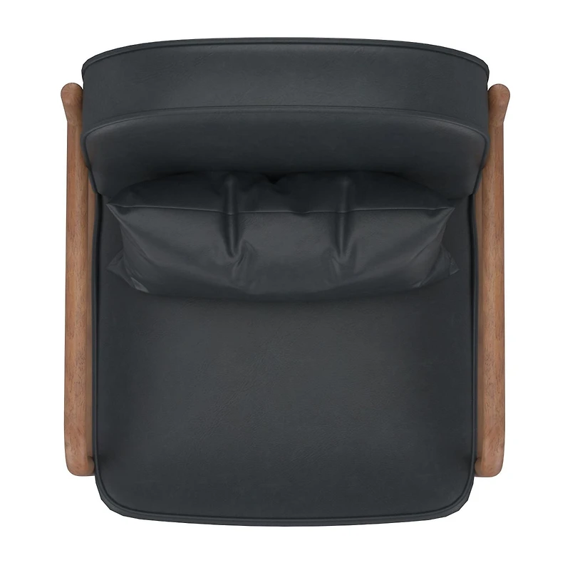 Milieu du siècle moderne Similicuir et Bois Massif Fauteuil, Similicuir - Noir et Noyer