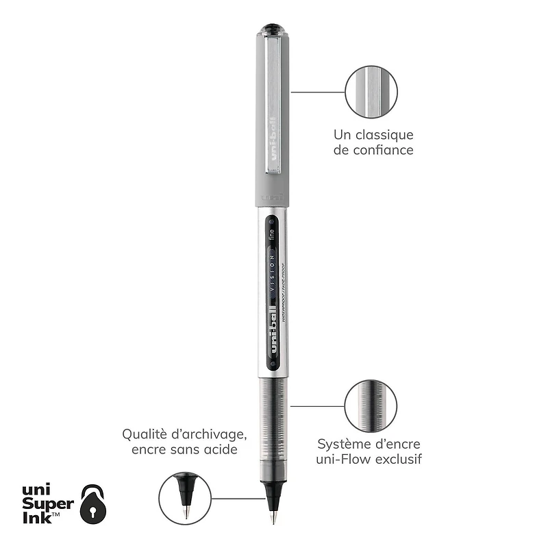 uniball™ Vision Rollerball Pens, Fine Point (0.7mm), Black, 4 Pack, Vision Rollerball .7 Blk 4pk