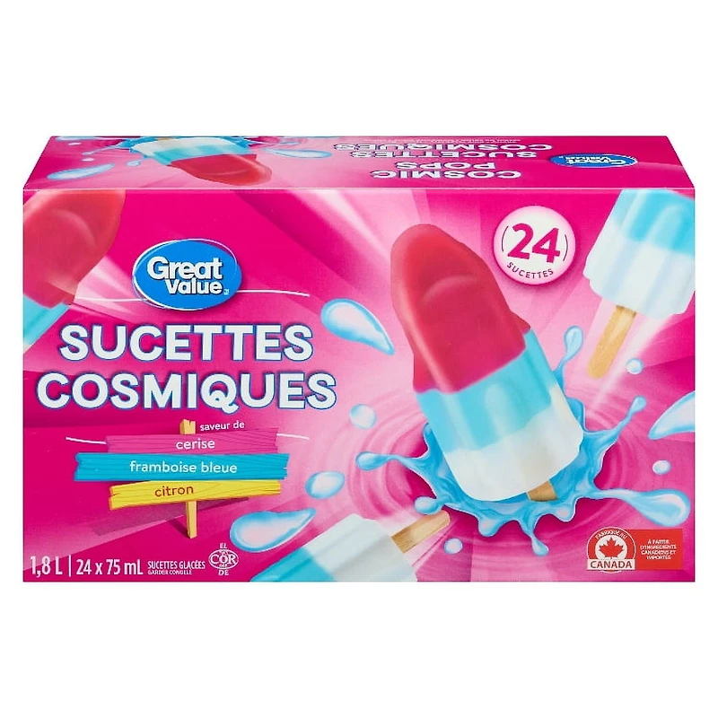 Great Value Cosmic Ice Pops in a box, 24 x 75 mL (1.8 L)