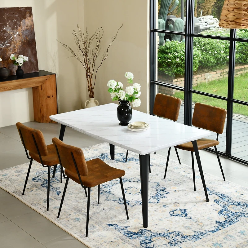 Homy Casa 5 Pieces Modern Dining Set with Faux Suede Chairs - Faux Walnut Table
