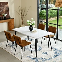Homy Casa 5 Pieces Modern Dining Set with Faux Suede Chairs - Faux Walnut Table