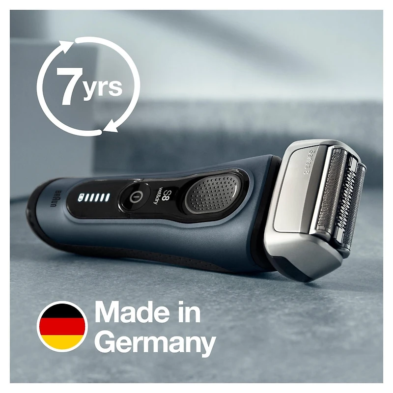Rasoir électrique Braun Series 8 8453cc pour homme, tête 3+1 avec tondeuse de précision, rasoir électrique, technologie sonique et tête d’adaptation à 40°, centre SmartCare 5 en 1, utilisation sur pea