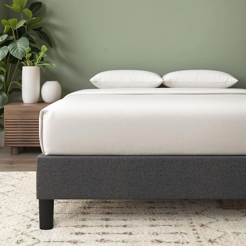 Zinus Curtis Upholstered Platform Bed Frame, Dark Grey