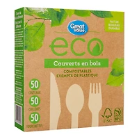 Great Value eco Wooden Cutlery, 150 Pieces