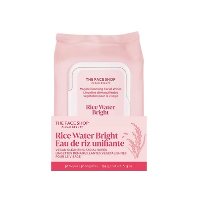 Lingettes démaquillantes végétaliennes pour le visage Eau de riz unifiante Rice Water Bright THE FACE SHOP avec lait démaquillant hydratant – Soins de la peau coréens pour tous les types de peau Lingettes imbibées de lait de riz nettoyant
