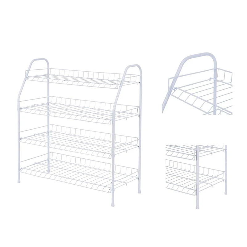 MAINSTAYS 4-Tier White Metal Shoe Rack and Accessories Storage, Holds up to 12 pairs, 4 Tier Wire Shelf, Product assembled size: 25.7 in. W x 11.6 in. D x 27.8 in. H; White coating