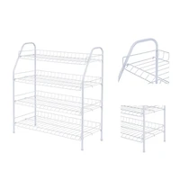 MAINSTAYS 4-Tier White Metal Shoe Rack and Accessories Storage, Holds up to 12 pairs, 4 Tier Wire Shelf, Product assembled size: 25.7 in. W x 11.6 in. D x 27.8 in. H; White coating