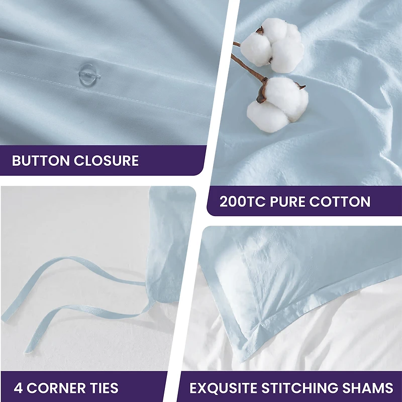 Beddora 100% Cotton Duvet Cover Set – All-Season Breathable – Secure Corner Ties & Button Closure – Queen & King Sets