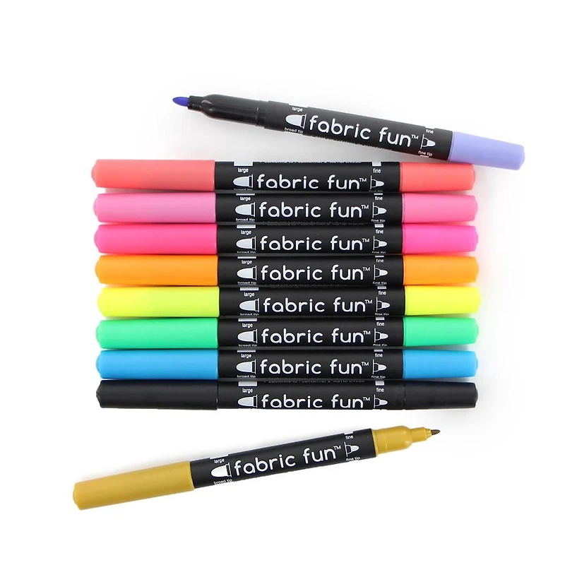 MARQUEURS FABRIC FUN, Double Pointe, Couleurs Vives, Lot de 10