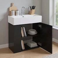 Homy Casa 30 in Onyx Black Kitchen Sideboard with Ceramic Sink