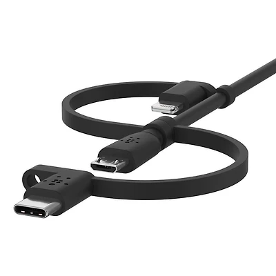 Belkin BoostCharge 3-in-1 Universal USB-A to USB-C, Lightning, Micro-USB Charging Cable (3.3ft/1M) MFi & USB-IF Certified, Compatible with all iPhones, iPads, Galaxy, Tablet, Smartphones & More Black