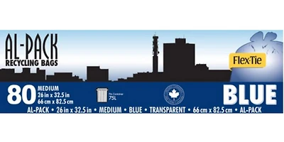 AL-PACK Medium Blue Flex-Tie Garbage Bags 80, AP MED Blue garbage bag 80