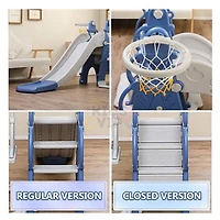 KidsVIP Ensemble de jeu de luxe 5 en 1 Castle Edition pour tout-petits et toboggan pour bébé avec marche complète, balançoire et filet de basket-ball - Bleu