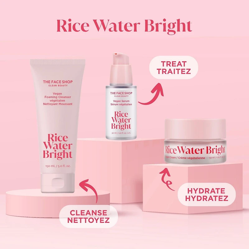 THE FACE SHOP Rice Water Bright Vegan Foaming Cleanser with Ceramide, Sulfate-Free, Clean, Korean Skin Care, Hydrating Daily Cleanser