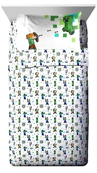 Minecraft Ensemble de Draps 4-Pièces pour Lit 2 Places, 100% Polyester Pour Lit 2 Places