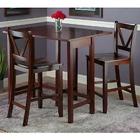 Table à abattant 3 pièces Lynnwood avec 2 tabourets de comptoir à dossier en V de Winsome - 94355