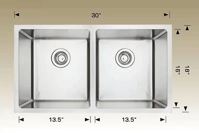 American Imaginations 30-in. Évier de cuisine en acier inoxydable W avec 2 bols et calibre 18