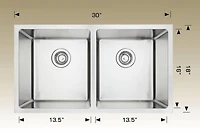 American Imaginations 30-in. Évier de cuisine en acier inoxydable W avec 2 bols et calibre 18