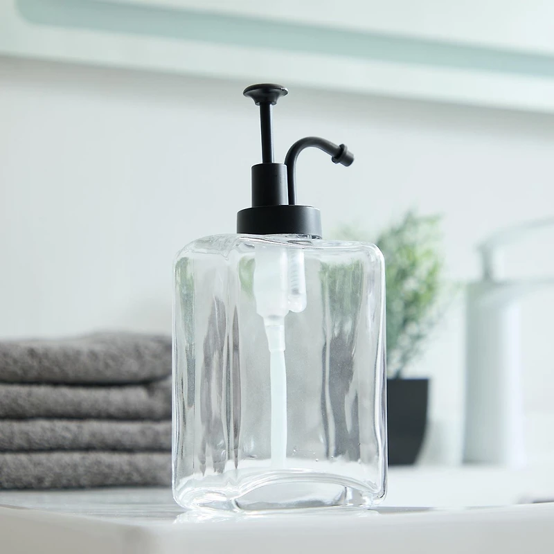 hometrends Glass Soap Dispenser with Oil Can Pump, Glass soap dispenser