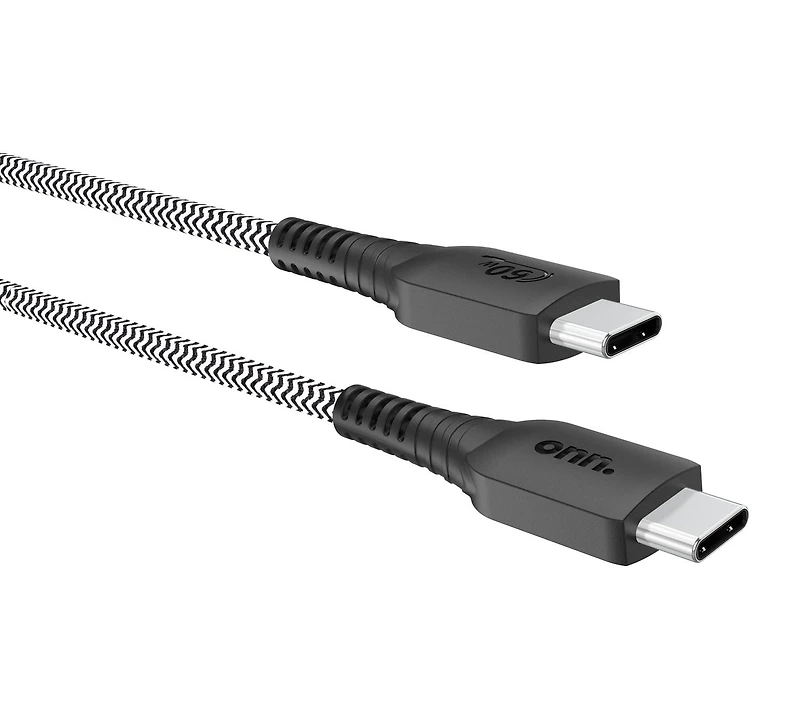 Câble USB tressé de 60 W certifié USB-C vers USB-C de 1,8 m/6 pi de Onn. Transfert pendant le chargement