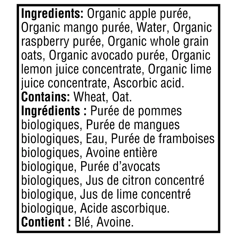 GERBER Organic Baby Purée Apple Mango Raspberry Avocado Oat