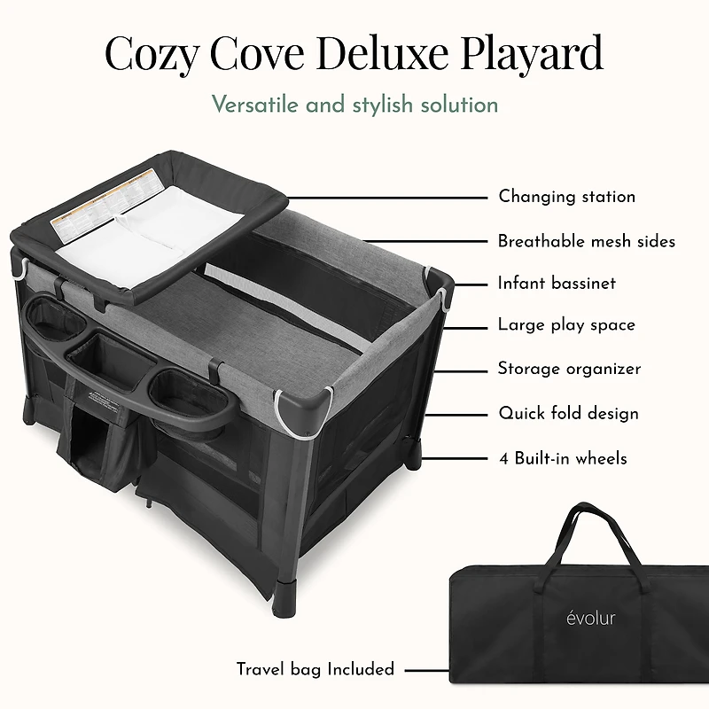 Parc pour bébé Evolur Cozy Cove Deluxe, noir