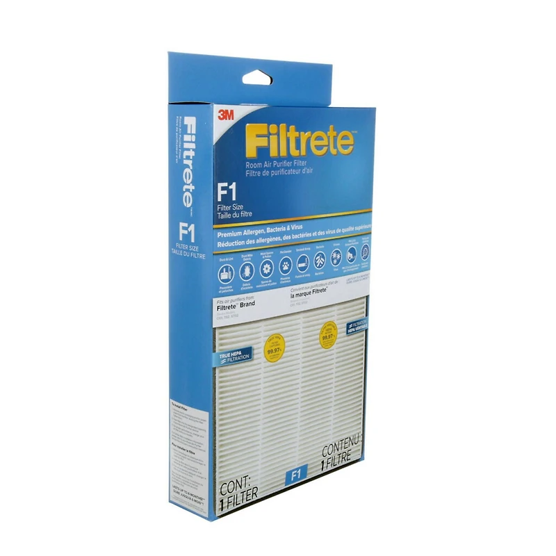 Filtre HEPA véritable Filtrete(MC) avec protection de qualité supérieure contre les allergènes, les bactéries et les virus, FAPF-CA-F1-PBV, V, F1, 1/paquet