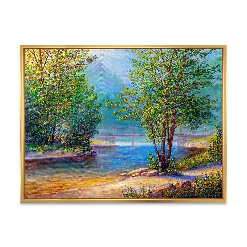 Designart Green Trees By The Riverside FLOAT FRAME WALL ART