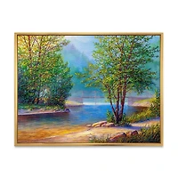 Designart Green Trees By The Riverside FLOAT FRAME WALL ART