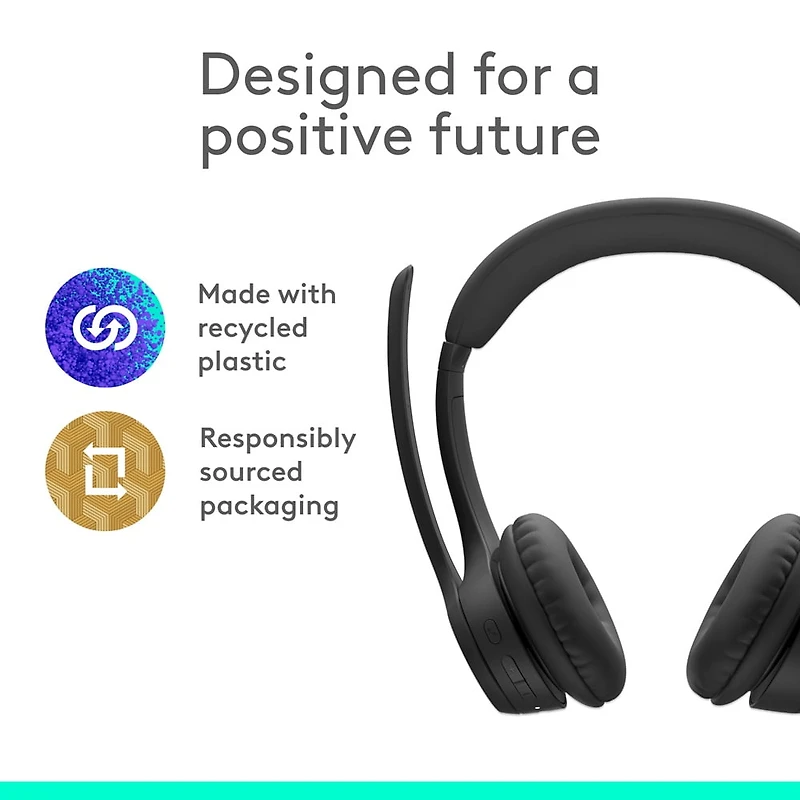 Logitech Zone 300 Wireless Bluetooth Headset With Noise-Canceling Microphone, Compatible with Windows, Mac - Midnight Black