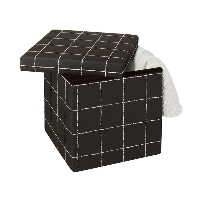 15 Inch Collapsible Storage Ottoman Black White