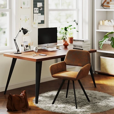 Homy Casa 63" Work Desk Table with Thick Top and Flat Metal Legs, Multi-Use Home Office Table, Faux Walnut
