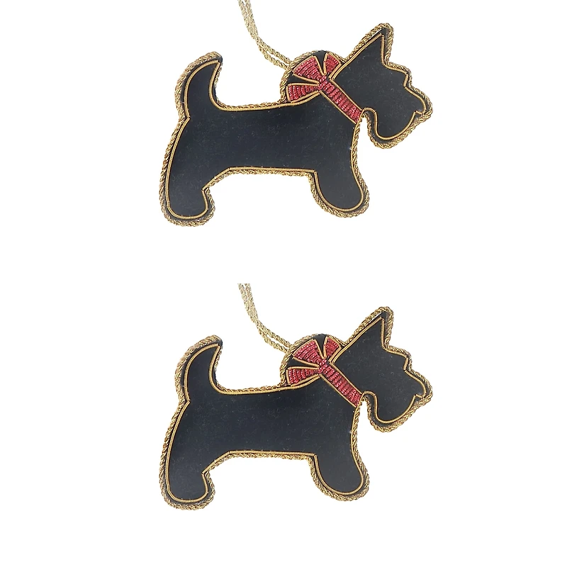 Handcrafted Scottish Terrier Dog Hanging Ornament - Set of 2