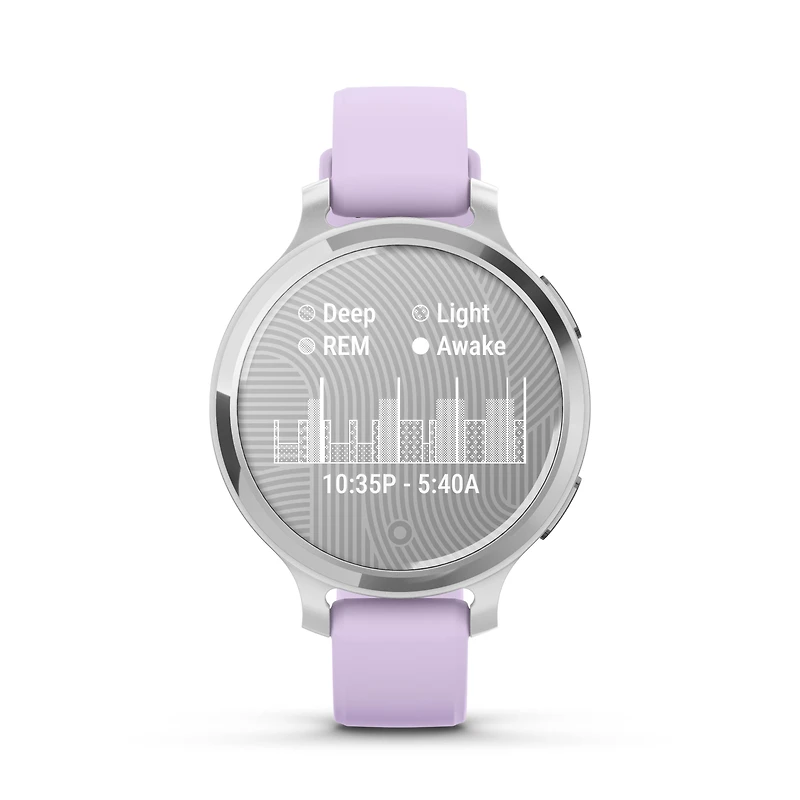 Garmin Lily 2 Active Smartwatch and Fitness Tracker - Silver with Purple Jasmine Silicone Band