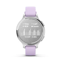 Garmin Lily 2 Active Smartwatch and Fitness Tracker - Silver with Purple Jasmine Silicone Band