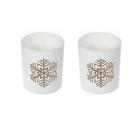 7Oz Matte White Jar Scented Candle (Snowflake) (Sacred Forest) - Set of 2