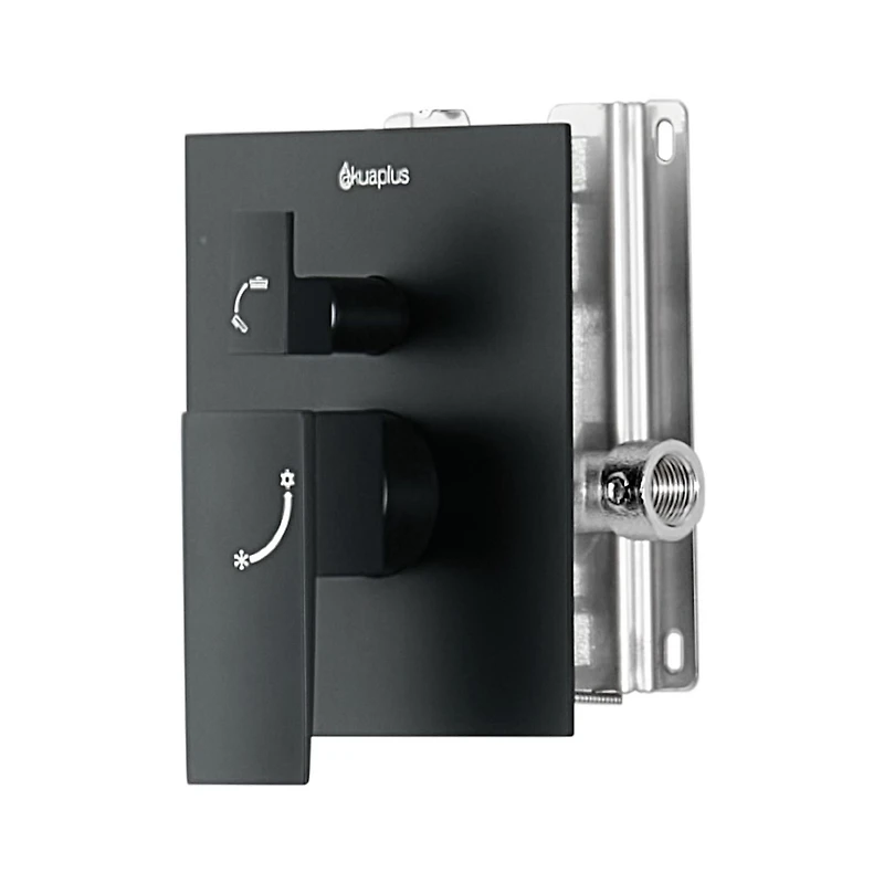 akuaplus® Black 3-way diverter Pressure Balance Bath Shower Valve Set square with Magnetic Hand Shower 3 settings with Showerhead, and Spout