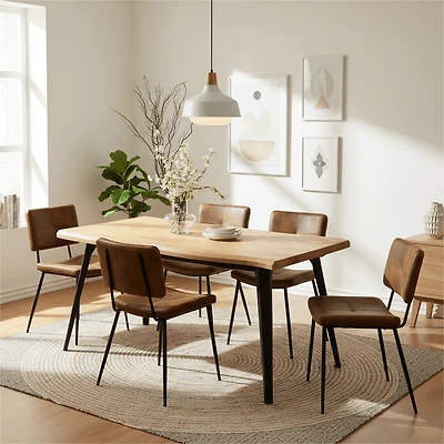 Homy Casa 5-Piece Dining Table Set with Live Edge Faux Wooden Top and 4 Chairs