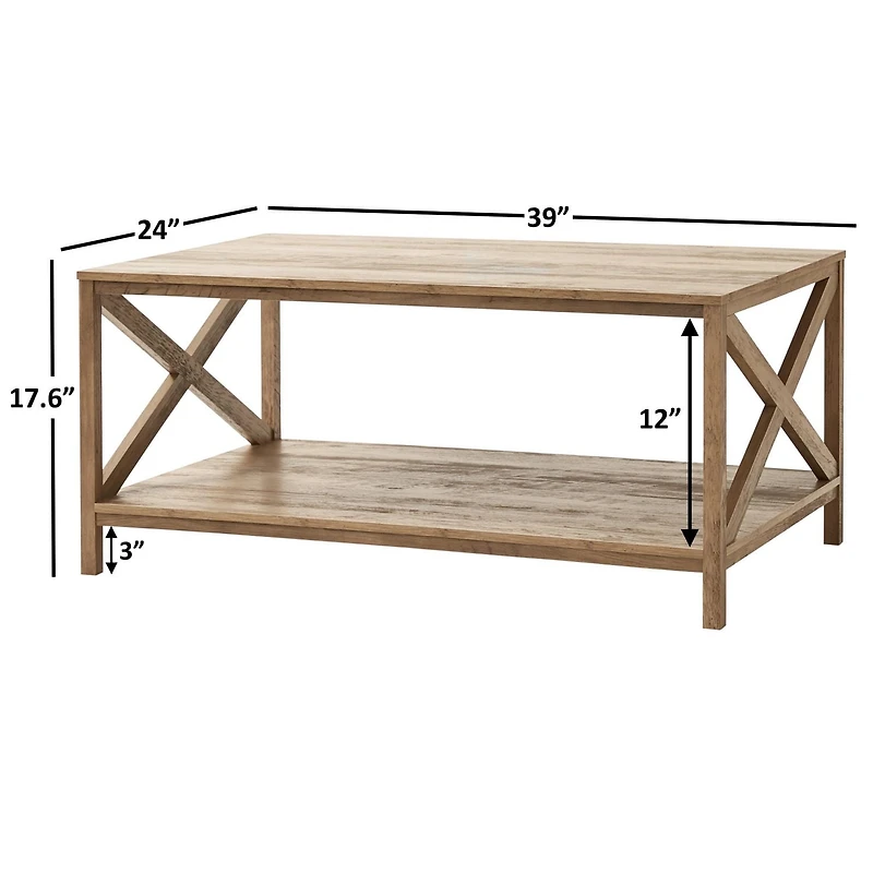 Mainstays Farmhouse Coffee Table, Rustic Weathered Oak