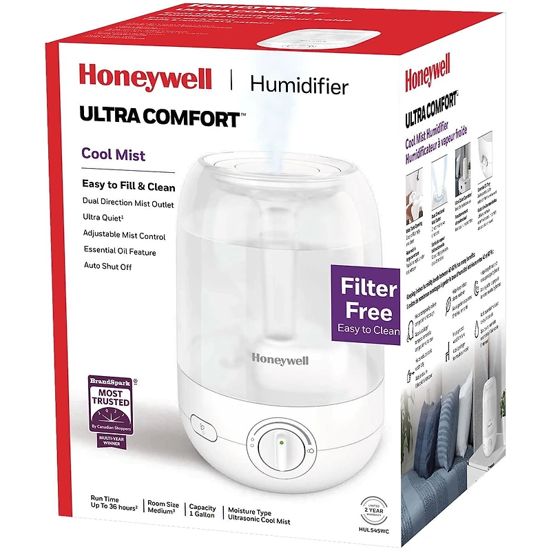 Honeywell HUL545WC Ultra Comfortᵀᴹ Cool Mist Humidifier, Easy to Fill & Clean