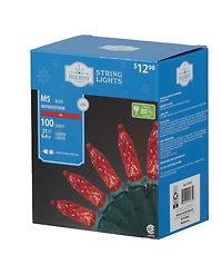 Holiday Time 100-Count Red LED M5 Christmas Lights, with Green Wire, 21'