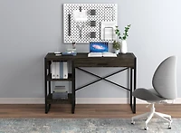 Safdie & Co. Computer Writing Desk 47.65in Long Dark Grey with 1 Drawer 2 Shelves and Black Metal for Home Office and Small Spaces. Ideal for writing, gaming, study, work from home.
