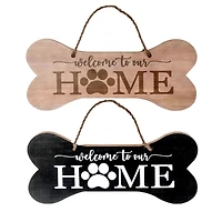 Mdf Bone Shaped Plaque Welcome To Our Home  - Set of 2
