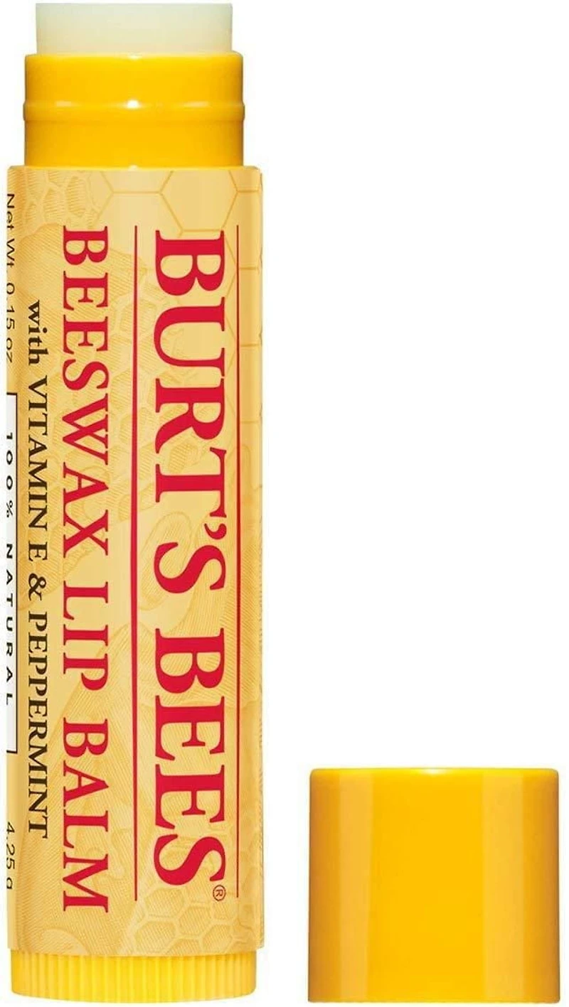 Baume hydratant pour les lèvres à la cire d’abeille d’origine naturelle à 100 % de Burt’s Bees, formule originale avec vitamine E et huile de menthe poivrée, 2 tubes