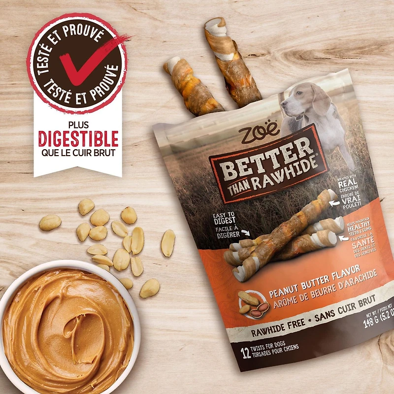 Zoe Better Than Rawhide Twists, Peanut Butter, 148 g, 148g / 12 Twists