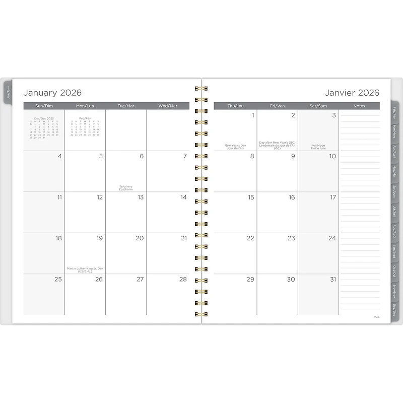 Agenda hebdomadaire Mead® B&W Buttercup 2026, grand format, couverture transparente en poly